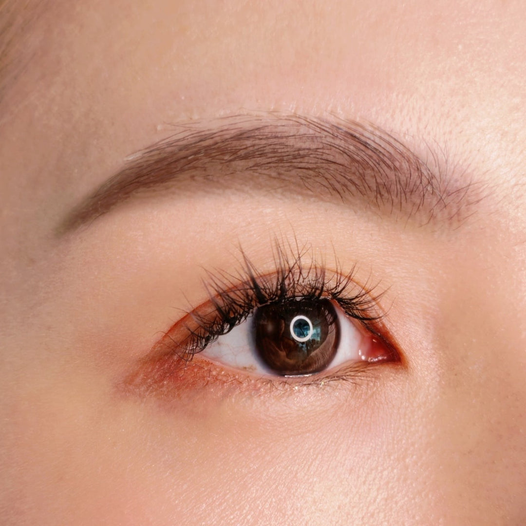 Close up picture of a beautiful female model's right eye wearing HanaDolly's DAINTY lash style to show the DIY lashes when worn - Dainty lash look with subtle spikes