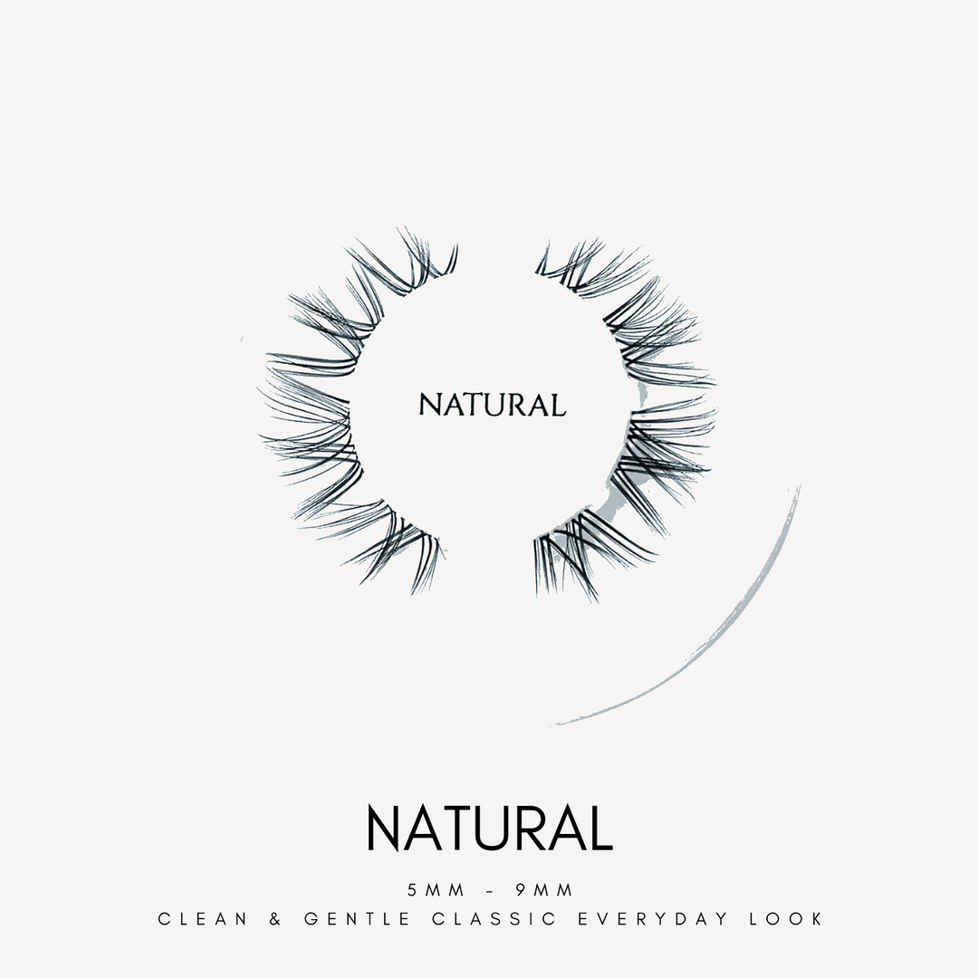 Close up view of HanaDolly's NATURAL lash style on their iconic white, circular lash tray