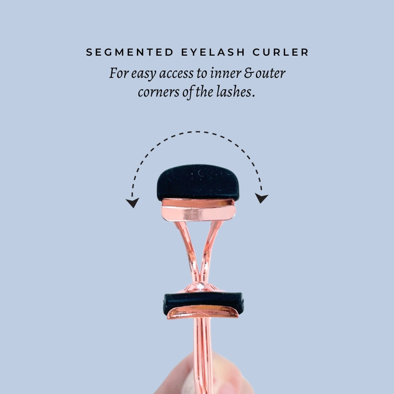 PRESS segmented eyelash curler allows easy access to inner & outer corners of your lashes