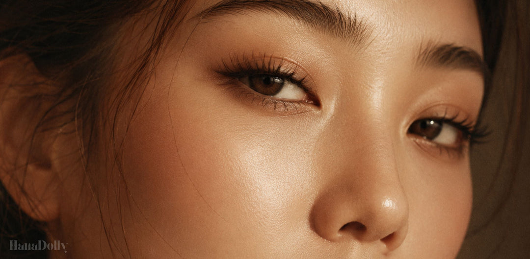 Close-up of an Asian woman with full, natural-looking lashes for a guide on growing longer, fuller eyelashes naturally.