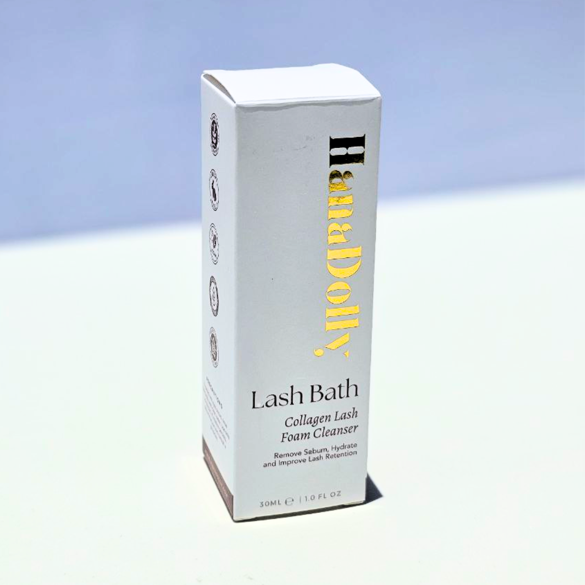 DIY lash cleanser bottle and box used to properly clean eyelash extensions and remove lash residue