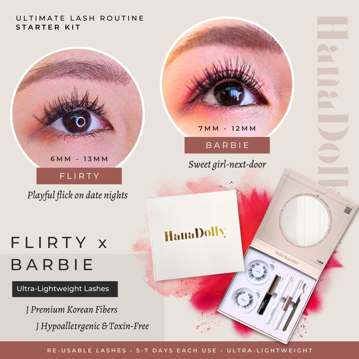 Flirty x Barbie Kit | Ultimate Lash Routine Starter Kit | HanaDolly DIY False Lashes