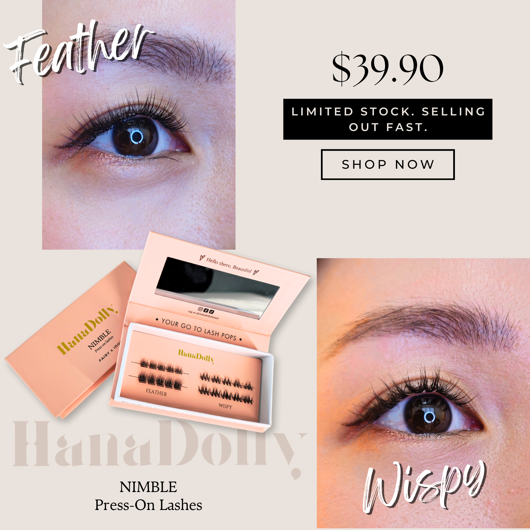 NIMBLE Press-On Lashes - Feather x Wispy - Natural Lash Pack | HanaDolly DIY Lashes
