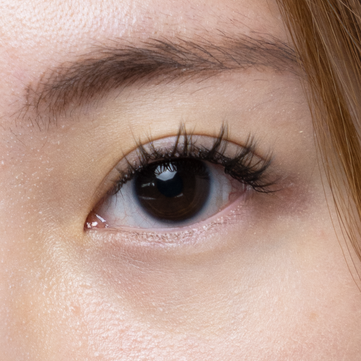 one eye closeup of female model's left eye wearing NATURAL lash style from the Agile lash collection by HanaDolly