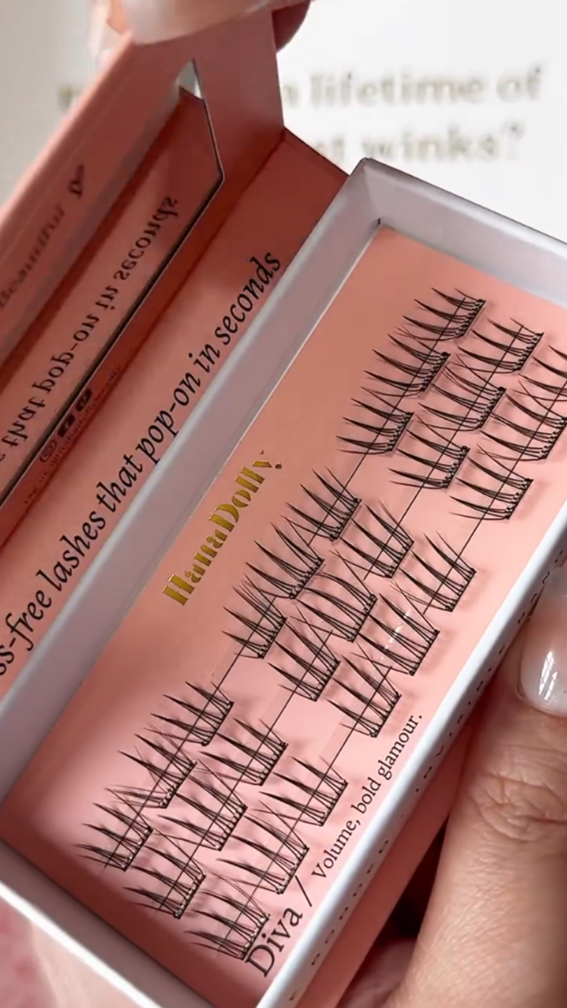 Close-up of HanaDolly no glue lash clusters in Nimble kit