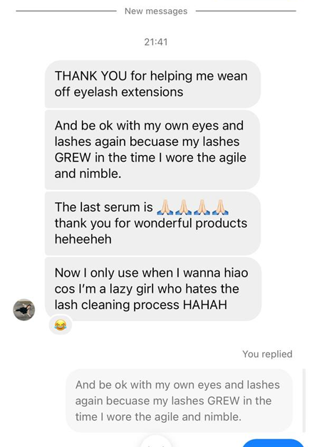 Customer review for HanaDolly helping to build stronger, healthier natural lashes
