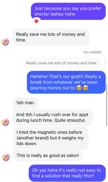 customer review saying Hanadolly lashes saved her time and money